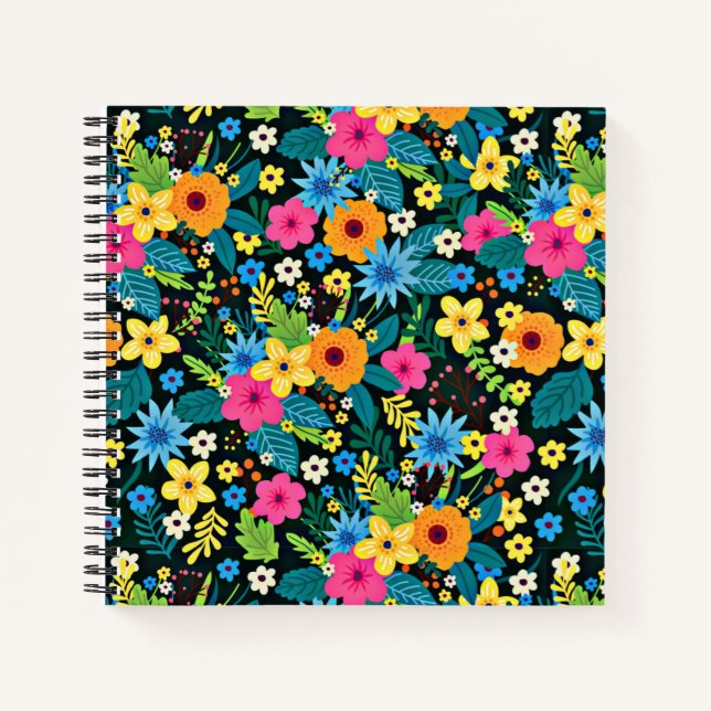 Lebhafte Ditsy-Blume Blumenmuster-43785 Notizbuch (Vorderseite)