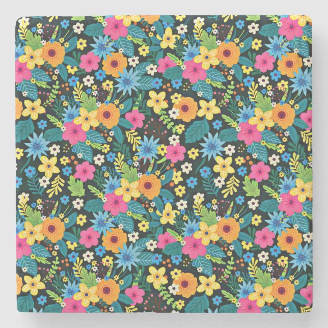 Lebhafte Ditsy-Blume Blumenmuster-43785 Steinuntersetzer (Vorderseite)