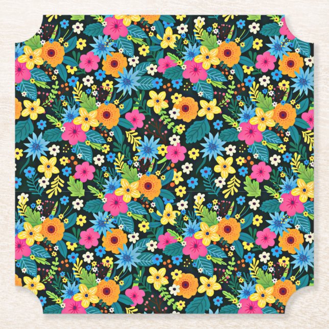 Lebhafte Ditsy-Blume Blumenmuster-43785 Untersetzer (Vorderseite)