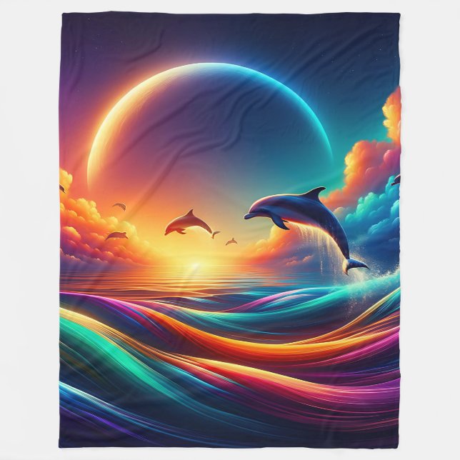 "Lebhafte Dolphin Fantasy - Surreal Ocean Art" Fleecedecke (Vorderseite)