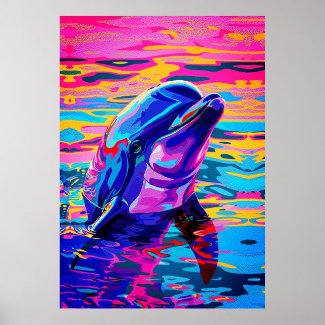 Lebhafte Dolphin - farbenfroher Traum im Ozean Poster (Vorne)