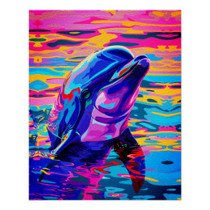 Lebhafte Dolphin - farbenfroher Traum im Ozean Poster