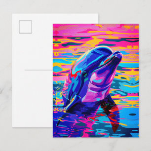 Lebhafte Dolphin - farbenfroher Traum im Ozean Postkarte