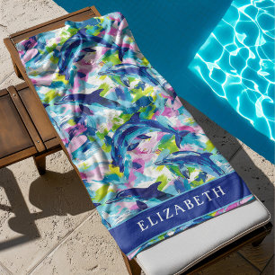 Lebhafte Dolphins Blue Waves Personalisiert Strandtuch