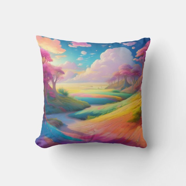 Lebhafte Dreamy Landschaft in Pastellfarben Kissen (Vorderseite)