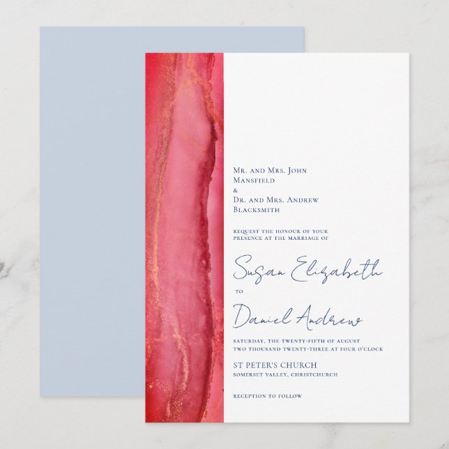 Lebhafte Einladung zur Hochzeit in Red Pink Blue (Vorne/Hinten)