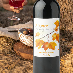 Lebhafte Elegante Fall Maple Blätter Erntedank Weinetikett
