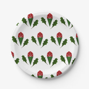 Lebhafte Elegante Rote Rosen und grünes Holly-Must Pappteller