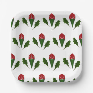 Lebhafte Elegante Rote Rosen und grünes Holly-Must Pappteller