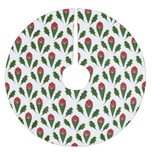Lebhafte Elegante Rote Rosen und grünes Holly-Must Polyester Weihnachtsbaumdecke