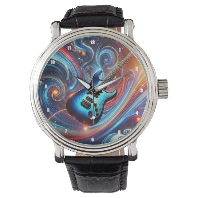 Lebhafte elektrische Gitarre inmitten eines Abstra Armbanduhr (Vorderseite)