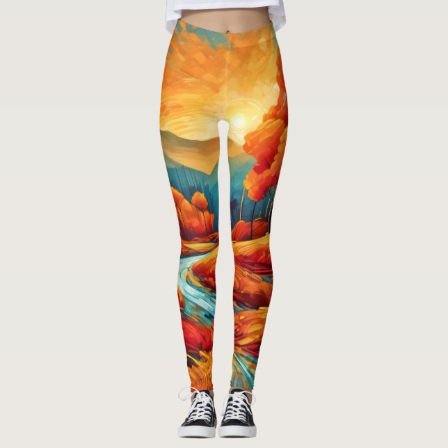 Lebhafte Fall River Scene Leggings (Vorderseite)