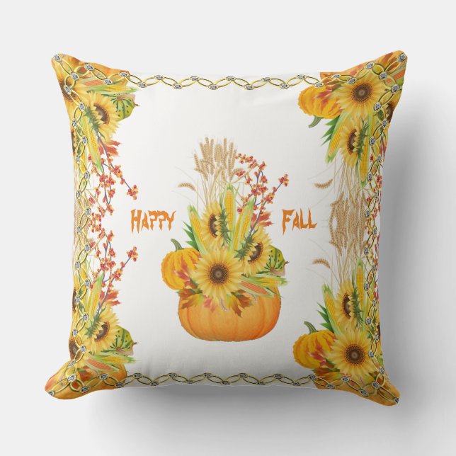 Lebhafte Fallpumpen Wasserfarben Sonnenblumen Grün Kissen (Vorderseite)