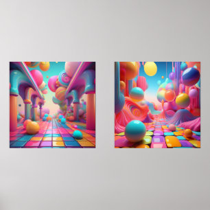 Lebhafte Fantasiewelt - Abstrakte Kunst Bilderwand Sets