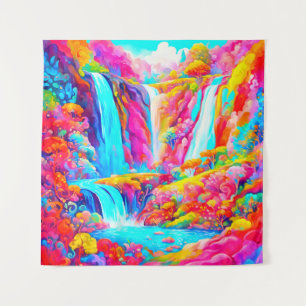 Lebhafte Fantasy-Wasserfälle in Candyland Wandteppich