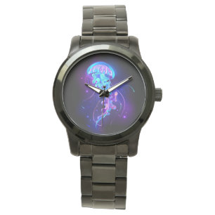 Lebhafte Farbe leuchtende Qualle Armbanduhr
