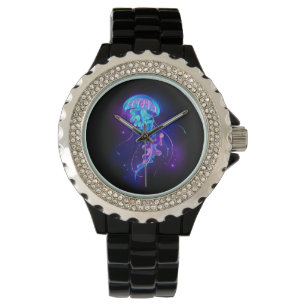 Lebhafte Farbe leuchtende Qualle Armbanduhr