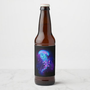 Lebhafte Farbe leuchtende Qualle Bierflaschenetikett
