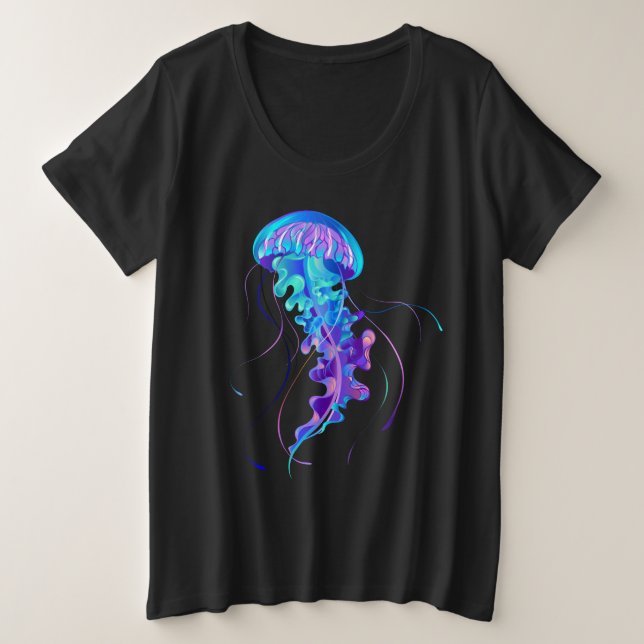 Lebhafte Farbe leuchtende Qualle Große Größe T-Shirt (Design vorne)
