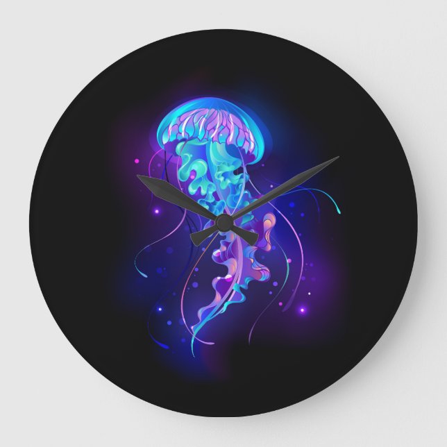 Lebhafte Farbe leuchtende Qualle Große Wanduhr (Vorderseite)