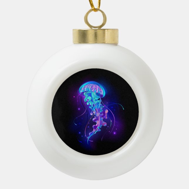 Lebhafte Farbe leuchtende Qualle Keramik Kugel-Ornament (Vorderseite)