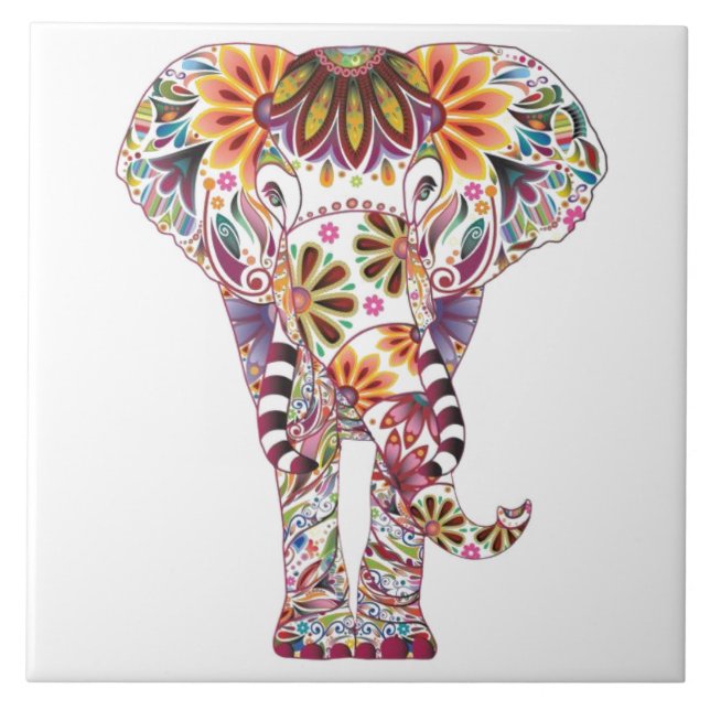 Lebhafte Farbe Mandala Elephant Fliese (Vorderseite)