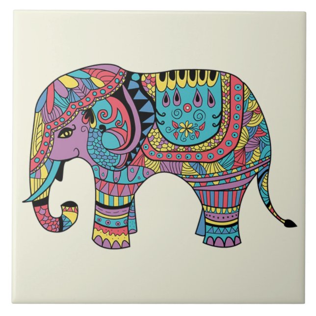 Lebhafte Farbe Mandala Elephant Fliese (Vorderseite)