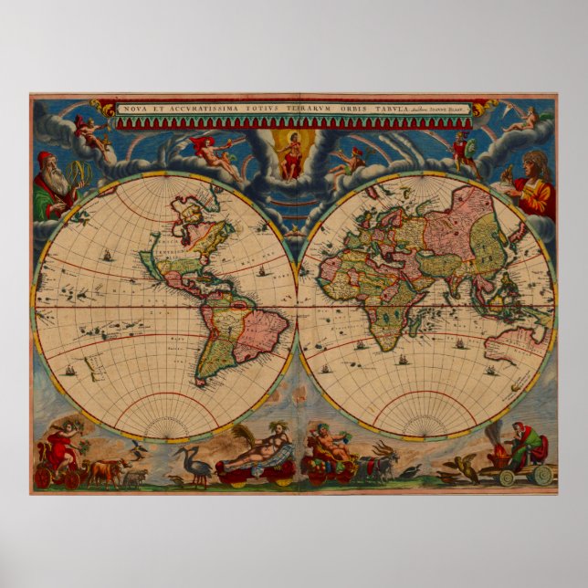 Lebhafte Farben Vintage Alte Weltkarte Poster (Vorne)