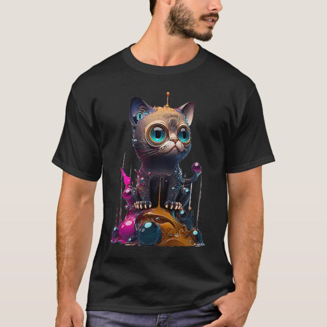 Lebhafte, farbenfrohe Cat 3D Abstrakt Vector Cat T-Shirt (Vorderseite)