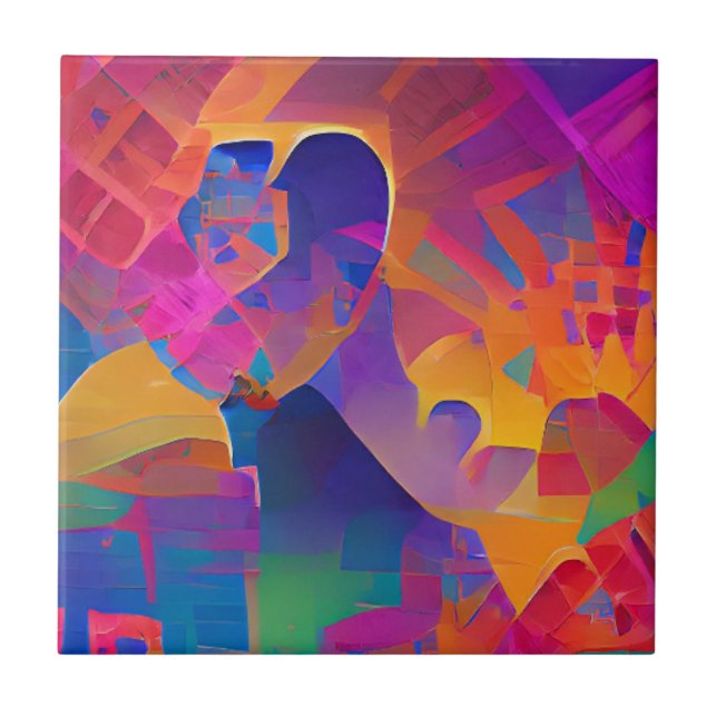 Lebhafte, farbenfrohe, lila-gelbe Fuchsie Fliese (Vorderseite)