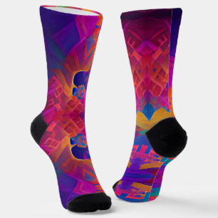 Lebhafte, farbenfrohe, lila-gelbe Fuchsie Socken