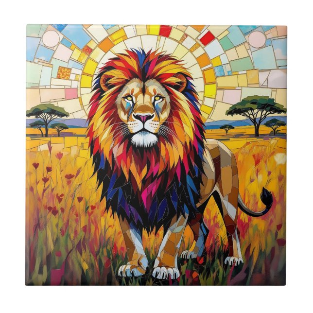 Lebhafte farbenfrohe Lion Mosaik Fliese (Vorderseite)