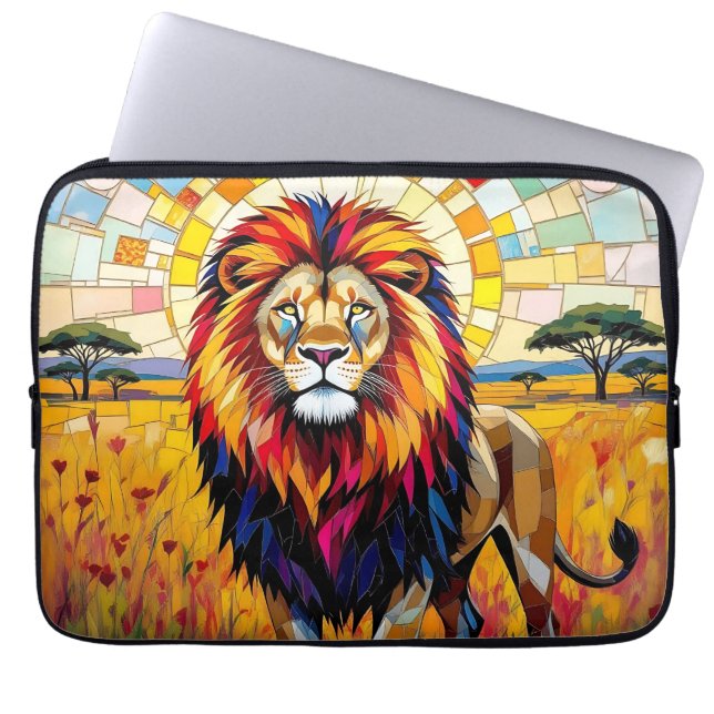 Lebhafte farbenfrohe Lion Mosaik Laptopschutzhülle (Vorderseite)