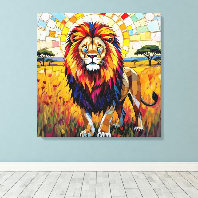 Lebhafte farbenfrohe Lion Mosaik Leinwanddruck (Insitu (Holzboden))