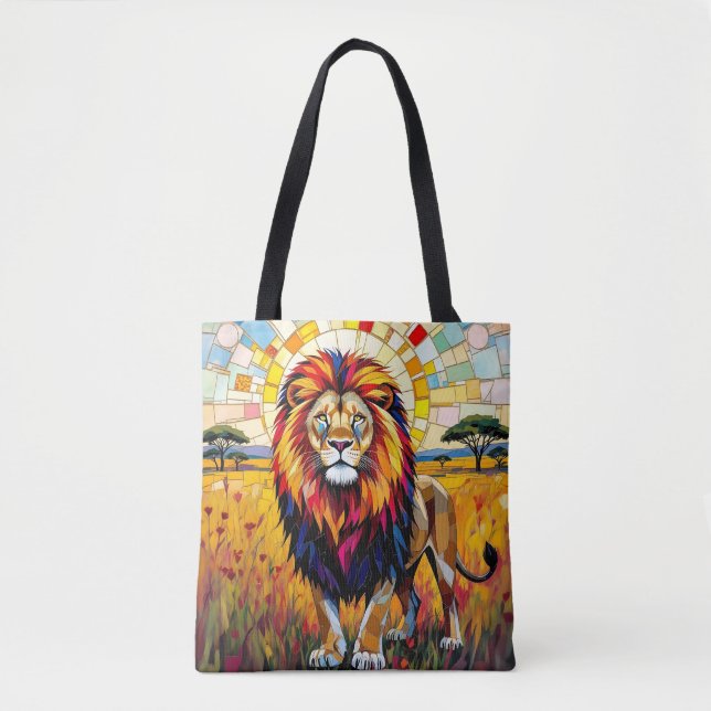Lebhafte farbenfrohe Lion Mosaik Tasche (Vorderseite)