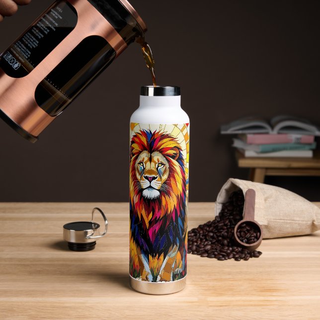 Lebhafte farbenfrohe Lion Mosaik Trinkflasche (Kaffee)