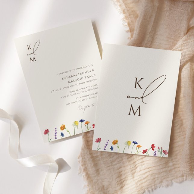 Lebhafte farbenfrohe Monogramm-Wildblume Blütenhoc Einladung (Von Creator hochgeladen)