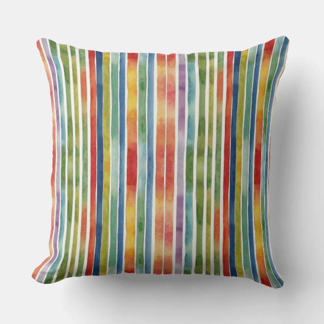 Lebhafte farbenfrohe Regenbogenstreifen Wasserfarb Kissen (Vorderseite)