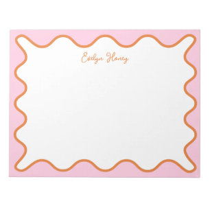 Lebhafte farbenfrohe rosa Orange Wavy Zigzag Borde Notizblock