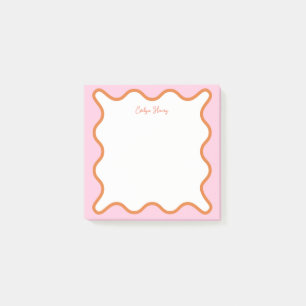 Lebhafte farbenfrohe rosa Orange Wavy Zigzag Borde Post-it Klebezettel