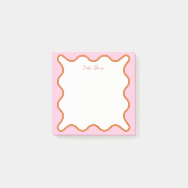 Lebhafte farbenfrohe rosa Orange Wavy Zigzag Borde Post-it Klebezettel (Vorderseite)