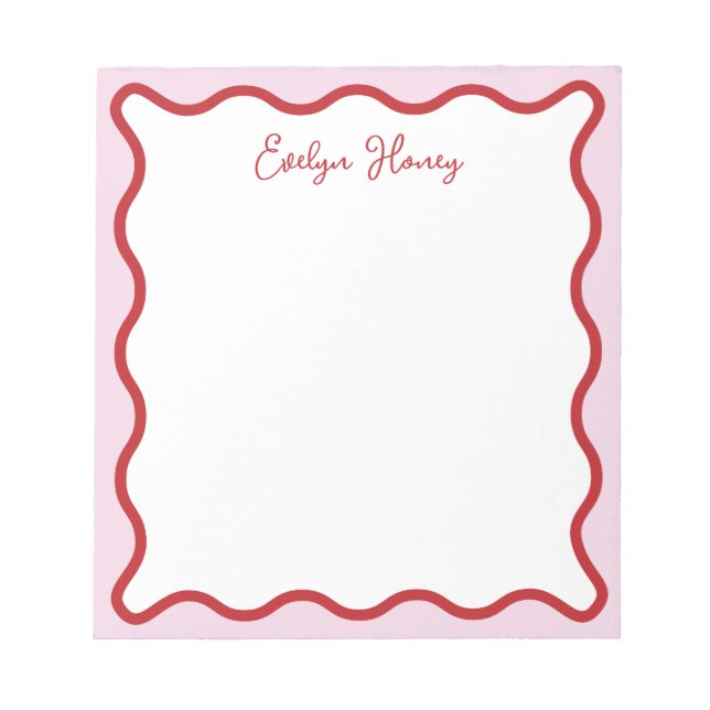 Lebhafte farbenfrohe rosa rote Wavy Zigzag Border Notizblock (Vorderseite)
