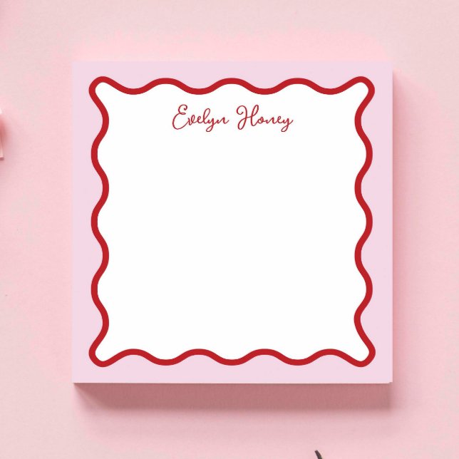 Lebhafte farbenfrohe rosa rote Wavy Zigzag Border Notizblock (Von Creator hochgeladen)