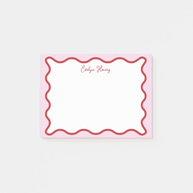 Lebhafte farbenfrohe rosa rote Wavy Zigzag Border Post-it Klebezettel (Vorderseite)