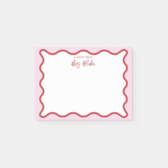 Lebhafte farbenfrohe rosa rote Wavy Zigzag Border Post-it Klebezettel (Vorderseite)