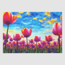 Lebhafte farbenfrohe Tulips Dekoupage