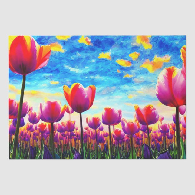 Lebhafte farbenfrohe Tulips Dekoupage Seidenpapier (Vorderseite)