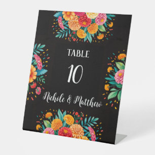 Lebhafte Fiesta Wedding Bouquet Tischnummer Sockelschild