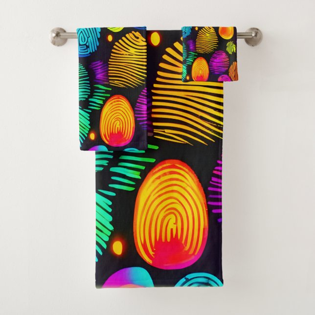 Lebhafte Fingerabdruck-Inspirierte Abstrakte Kunst Badhandtuch Set (Insitu)