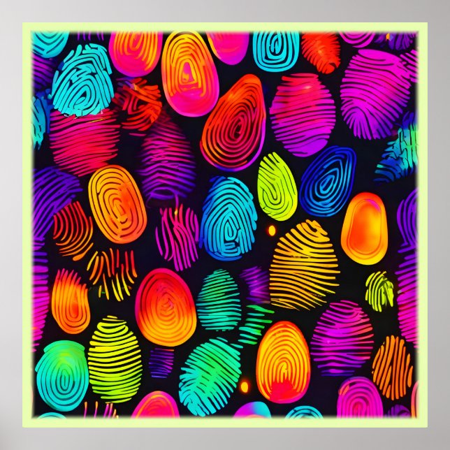 Lebhafte Fingerabdruck-Inspirierte Abstrakte Kunst Poster (Vorne)